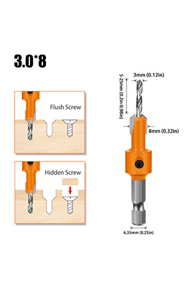 Choice 3.0X8mm 1-5PCS 8mm Shank HSS Woodworking Countersink Router Bit Screw ...
