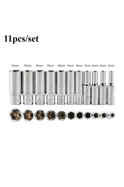 Choice طقم مفاتيح ربط كروم طويل متري مكون من 11 قطعة، مقاس 1/4 بوصة، 6 نقاط، ...