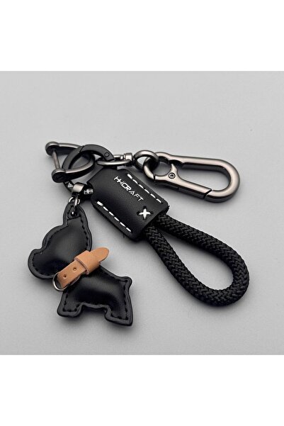 Choice Style 1 French Bulldog Keychain Handmade Genuine Leather, Braided Rope...