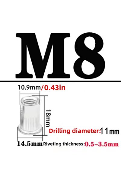Choice4 20 قطعة من صواميل برشام من سبائك الألومنيوم M8، صواميل برشام مسطحة ال...
