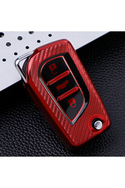 Choice1 Red TPU Carbon Filber Car Key Case Cover for Toyota Auris Corolla Ave...