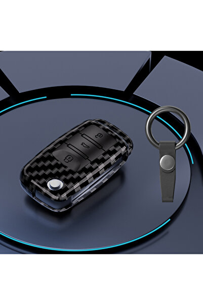 Choice1 غطاء مفتاح سيارة من الكربون ABS مع حلقة مفاتيح، مناسب لسيارات فولكس ف...