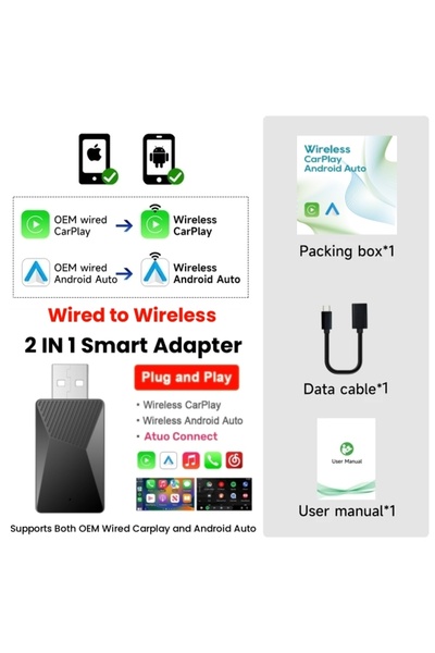 Choice5 Carplay and Auto B 2 in 1 AI Box Mini Adapter Wired to Wireless Carpl...