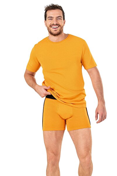 OBJE Men's Mustard Crew Neck Half Sleeve T-Shirt