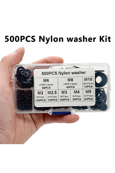 Choice مجموعة متنوعة من 500 قطعة من غسالات النايلون المسطحة باللون الأسود مع ...