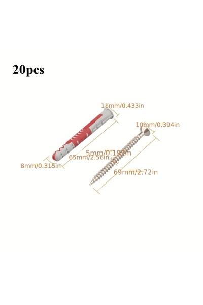 Choice1 20 قطعة من أنابيب التمدد ذاتية التثبيت بقطر 65 مم، سدادات حفر جدارية،...