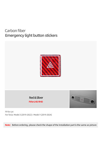 Choice زر إضاءة الطوارئ من ألياف الكربون الأحمر القديم لسيارات تسلا موديل 3 ه...