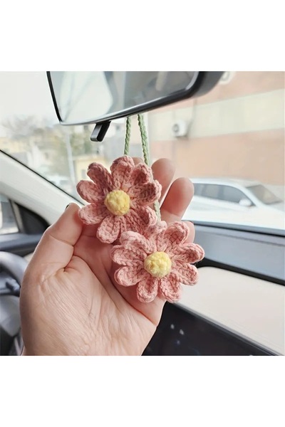 Choice daisy pink 1pc Hand - Knitted Woolen Daisy Car Pendant, Rearview Mirro...