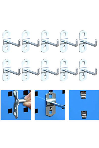 Choice 10 قطع من خطافات تخزين الأدوات الفولاذية للوحات التثبيت، ذات طرف مائل ...