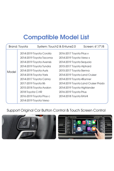 Choice black Toyota with Entune2.0 2014-2019 Wireless Carplay Android Auto Ad...