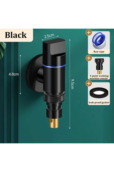 choice2 صنبور غسالة أسود بالكامل، صمام إيقاف مياه أوتوماتيكي، صنبور بمشبك، صن...