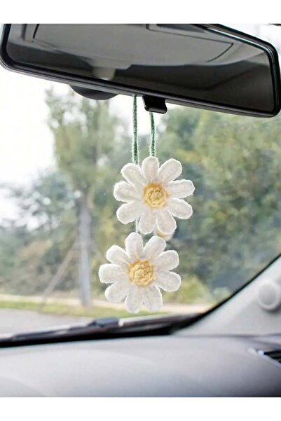 Choice daisy white 1pc Hand - Knitted Woolen Daisy Car Pendant, Rearview Mirr...