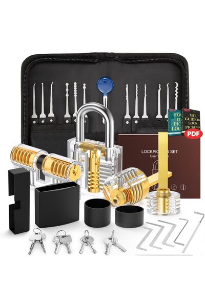 Choice مجموعة أدوات فتح الأقفال مكونة من 32 قطعة مع 4 أقفال تدريب شفافة ودليل...