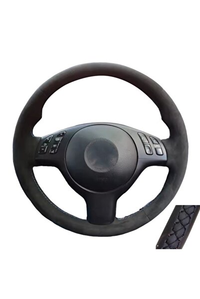 Choice غطاء عجلة قيادة سيارة مخصص بخيط أسود، مضفر، من جلد الغزال المقاوم للان...