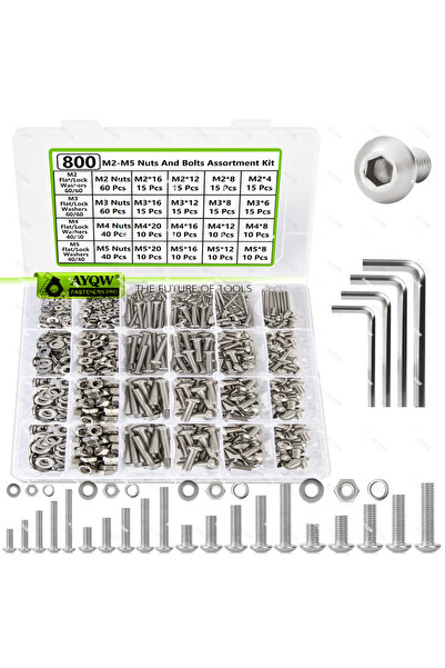Choice مجموعة براغي وصواميل مترية متنوعة من M2 إلى M5، 800 قطعة: فولاذ مقاوم ...