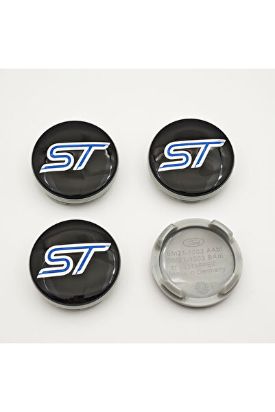 Choice أغطية مركزية لعجلات السيارة بشعار ST، أسود وأزرق، 4 قطع، مقاس 54 مم، ل...