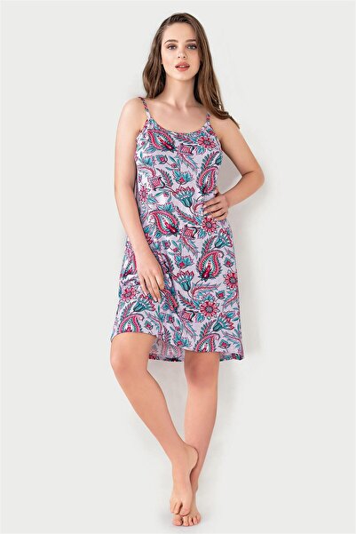 OBJE Women's Green Viscon Printed Drawstring Dress