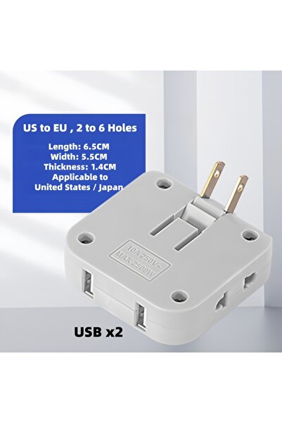 Choice Z03 White EU Plug 180 Degree Rotatable Socket Converter 3 in 1 USB Ext...