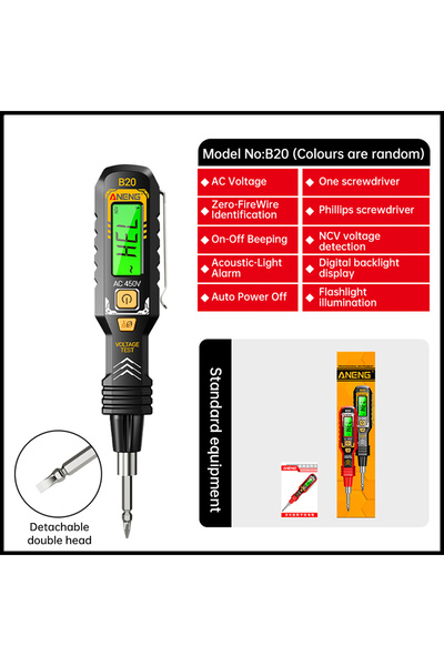 ANENG قلم اختبار الجهد عالي الدقة الجديد B20 أسود اللون، متعدد الوظائف، للكشف...