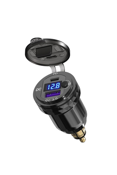 Choice شاحن دراجة نارية أزرق 12 فولت مزود بمؤشر LED، محول طاقة من النوع C لدر...