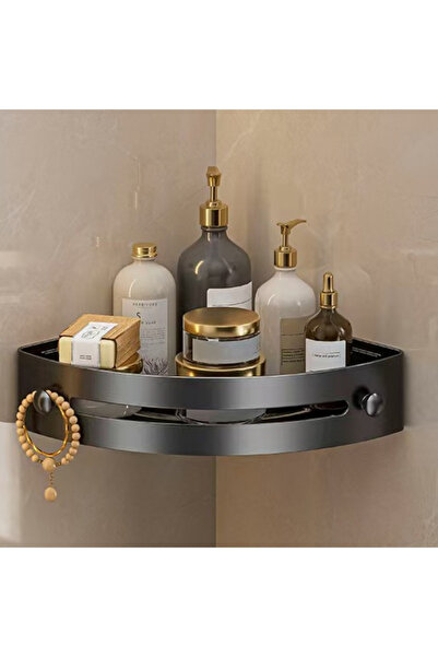 Choice رف زاوية أسود اللون يُثبت على الحائط بدون حفر - رف تخزين من مادة ABS ل...