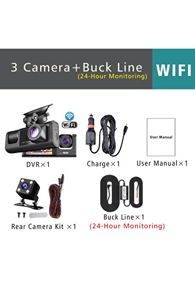 Choice4 كاميرا تسجيل فيديو رقمي للسيارة 64G MI55-3 Cameras-BL WiFi ثلاثية الق...