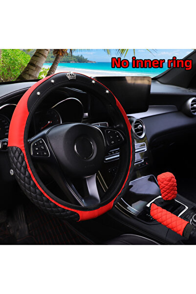 Choice Red 3Pcs PU leather crown with diamond inlays for car without inner ri...