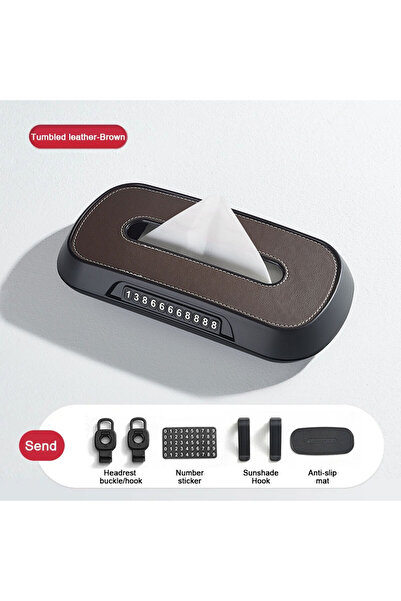 Choice علبة مناديل ورقية للسيارة من الجلد البني، تُعلق على واقي الشمس، حامل م...