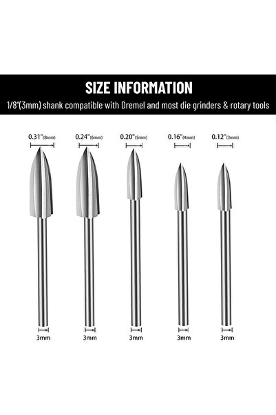 Choice مجموعة من 5 رؤوس مثقاب نحت الخشب لأداة دوارة من دريميل مع ساق 1/8 بوصة...