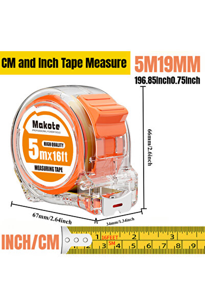choice2 شريط قياس TM 5M19MM 3M5M7.5M قابل للسحب، شفاف، متري وإمبراطوري، مصنوع...