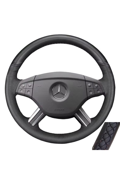 Choice غطاء عجلة قيادة سيارة مصنوع حسب الطلب من الجلد الأسود بخيوط سوداء، متو...