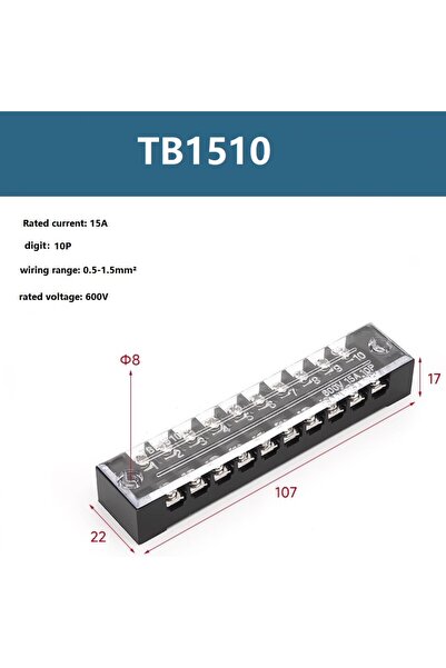 Choice1 موصل سلكي أسود مزدوج الصفوف ذو طرف لولبي حاجز، TB1510، 15 أمبير، 600 ...