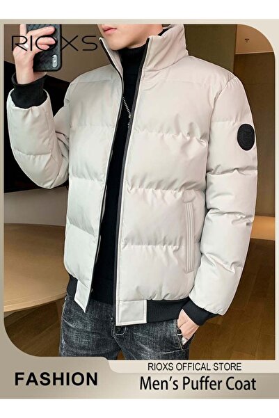 RIOXS جاكيت رجالي شتوي كاجوال من القطن المحشو بالزغب، دافئ وخفيف الوزن، مع يا...