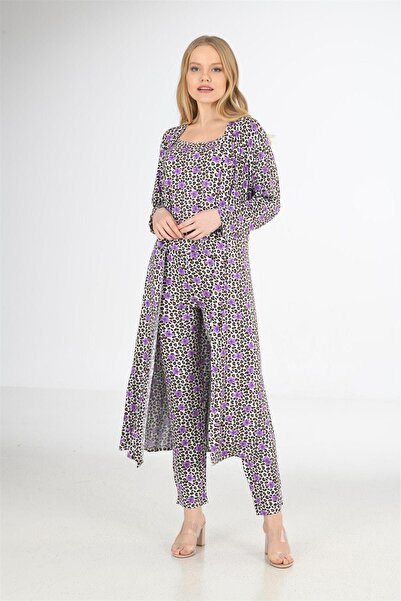 OBJE Women's Lilac Long Sleeve Viscose Long Dressing Gown