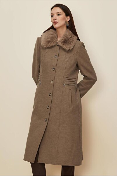 Alvina معطف كشمير بياقة فرو 90629