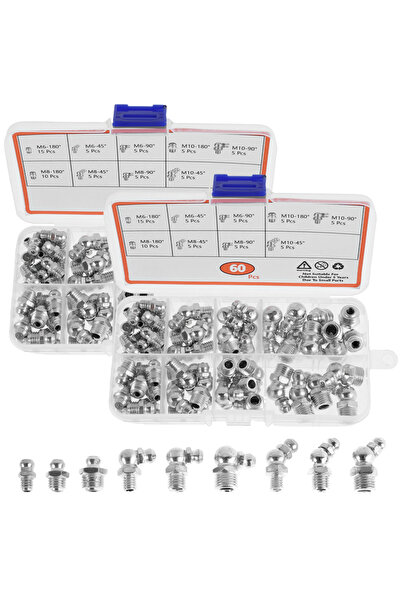 Choice 6" 120pcs 60/120Pcs Metric Grease Fitting Assortment Straight 45°/90°A...