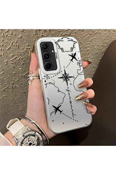 SLIMFELT Samsung Galaxy A55 Uyumlu Zarif Harita Desenli Kılıf, Düşmeye Dayanı...