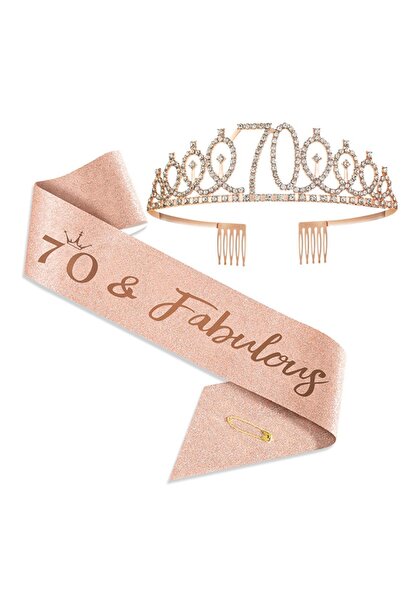 Choice Rose Gold-70 Birthday Tiara Crown Sash Women Girls 10Th 13Th 16Th 21St...
