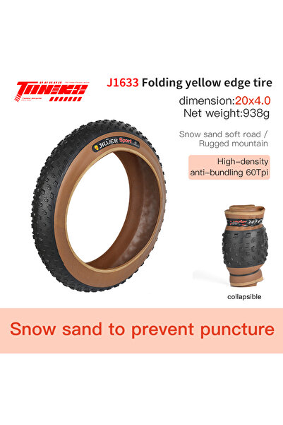 Choice إطار دراجة هوائية J1633 مقاس 20x4.0 أصفر اللون من TANKE، مقاوم للثقب، ...