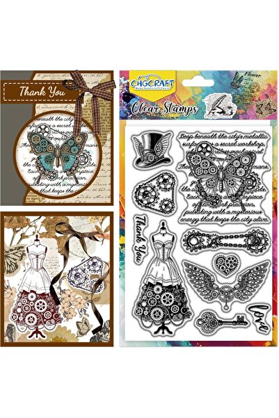 Choice AECH08-08539 طوابع شفافة بتصميم ريترو بانك، على شكل تروس، أختام شفافة ...