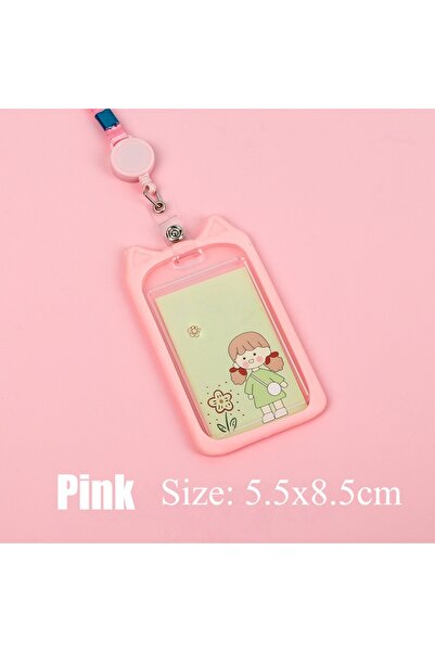 Choice حامل بطاقات على شكل أذن قطة وردية + حبل قابل للسحب، حامل بطاقة هوية ال...