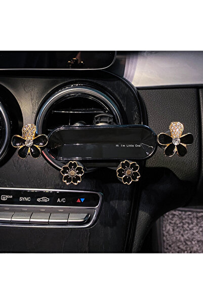 Choice حامل هاتف أسود مزين بزهور كريستالية لامعة من سبيكة معدنية، يُثبت على ف...