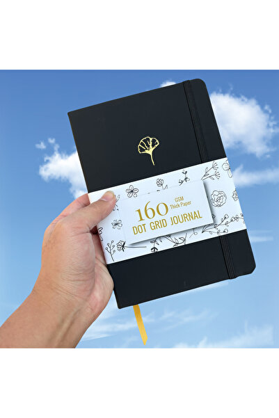 Choice A5 Black 1PC Ginkgo Leaf Dotted Notebook Journal, Numbered 160 Pages A...