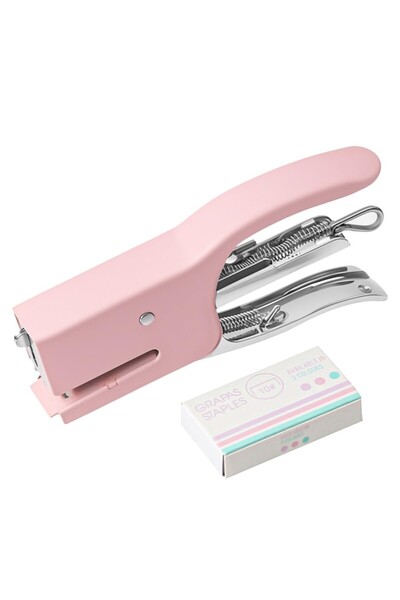 Choice دباسة يدوية معدنية وردية اللون، أداة تدبيس مكتبية، دباسة مكتبية محمولة...