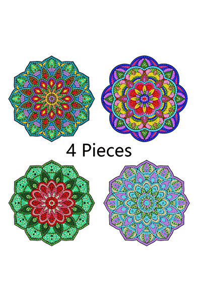 Choice WHITE 4-piece colorful pattern wooden diamond painted placemat set, DI...