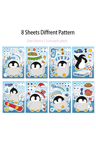 Choice 8PCS 8PCS Cartoon Penguin Face Changing Puzzle Stickers Cartoon Animal...