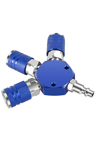 Choice مشعب هواء أزرق ثلاثي الاتجاهات مقاس 1/4 بوصة مع وصلة ومقابس، موزع هواء...