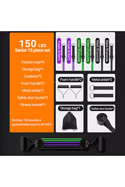 Choice 150LBS Elastic Bands Kit with Portable Storage Bag for Full Body Worko...