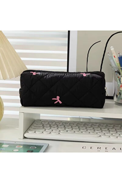 Choice B 1pcs Simple Solid Color Bowknot Pencil Case Portable Desktop Station...