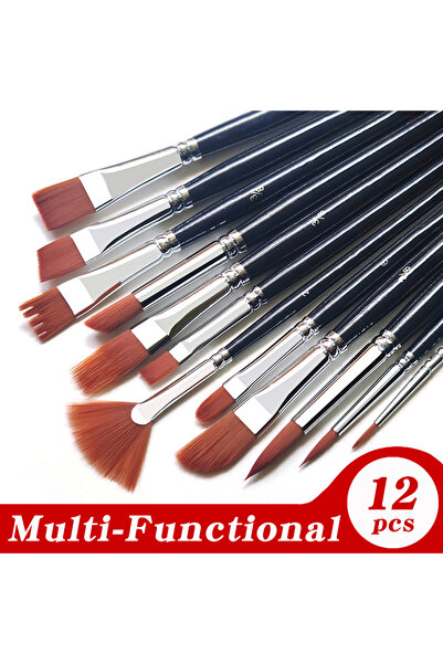 Choice مجموعة فرش نايلون مكونة من 12 قطعة، فرش مسطحة من النايلون، فرش ألوان م...